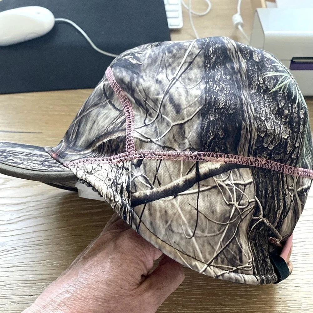 Camo Military Cap Hat Womens pink stitch soft fleece lined ponytail hole stretch
